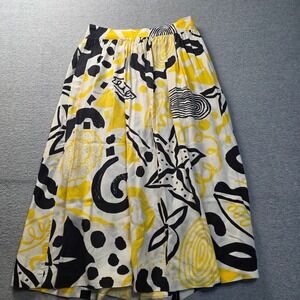 Danielle B Midi Skirt Womens Small Abstract Print Yellow Black White A-Line